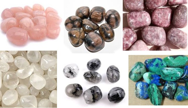 Rose Quartz, Chiastolite, Lepidolite, Moonstone, Tourmalinated Quartz, Azurite/Malachite